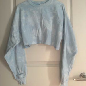 Powder Blue Reverse Tie-Dye Cropped Sweatshirt